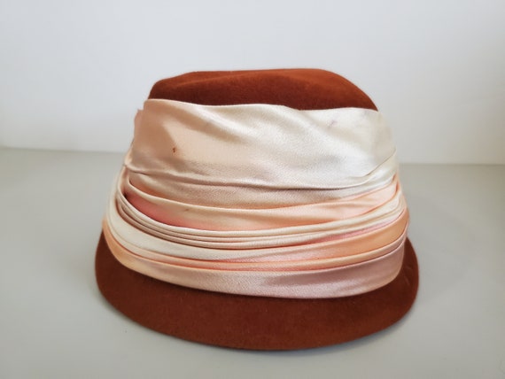 Vintage Wool Hat - 1960s - Orange Blush Pink Hat … - image 8
