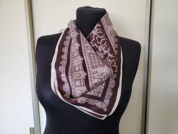 Vintage Brown and White Square Scarf - image 4