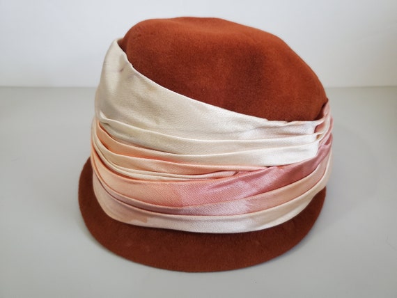 Vintage Wool Hat - 1960s - Orange Blush Pink Hat … - image 6
