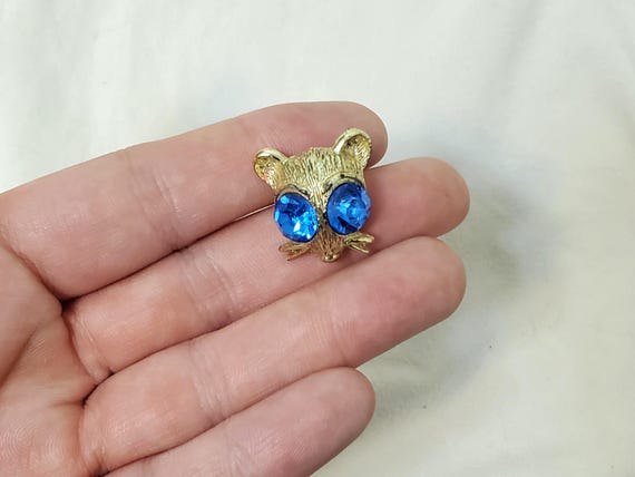 Vintage Tiny Mouse Head Pin - Signed NEMO Rhinest… - image 3