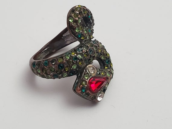 Vintage Kenneth Jay Lane Snake Ring - Signed Gree… - image 2