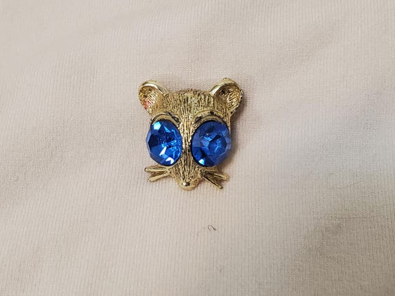 Vintage Tiny Mouse Head Pin - Signed NEMO Rhinest… - image 1