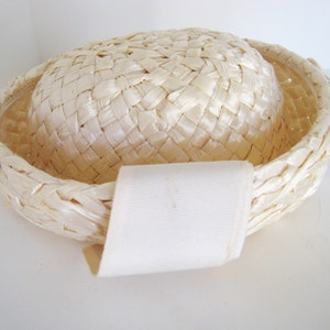 Vintage Straw Hat with Cream Colored Ribbon - Union Made Breton Hat