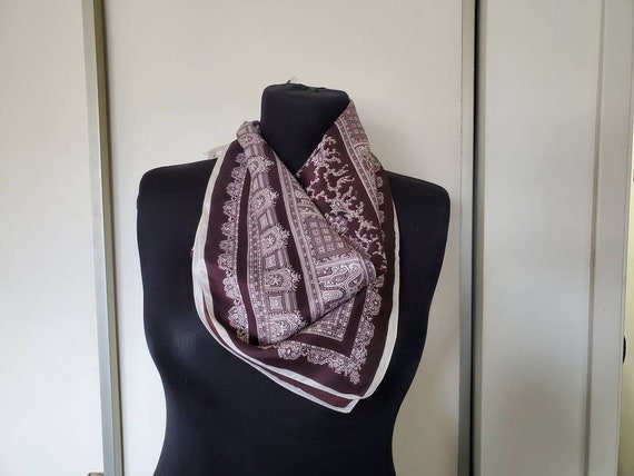 Vintage Brown and White Square Scarf - image 5