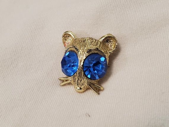 Vintage Tiny Mouse Head Pin - Signed NEMO Rhinest… - image 4