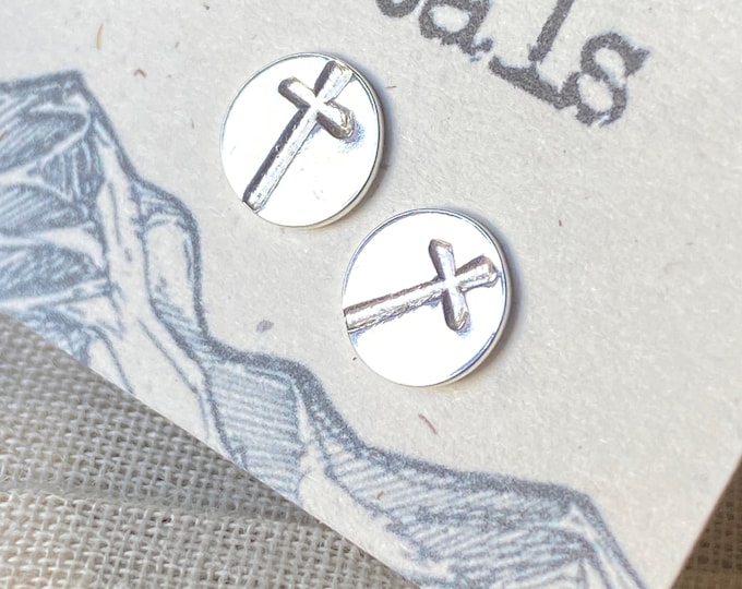 Spiritual Cross Earring Studs  or Dangles // Stamped with Cross // Perfect for Confirmation Gifts
