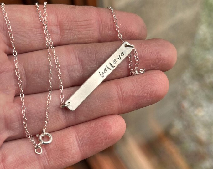 Believe Necklace // Sterling Silver Bar Necklace