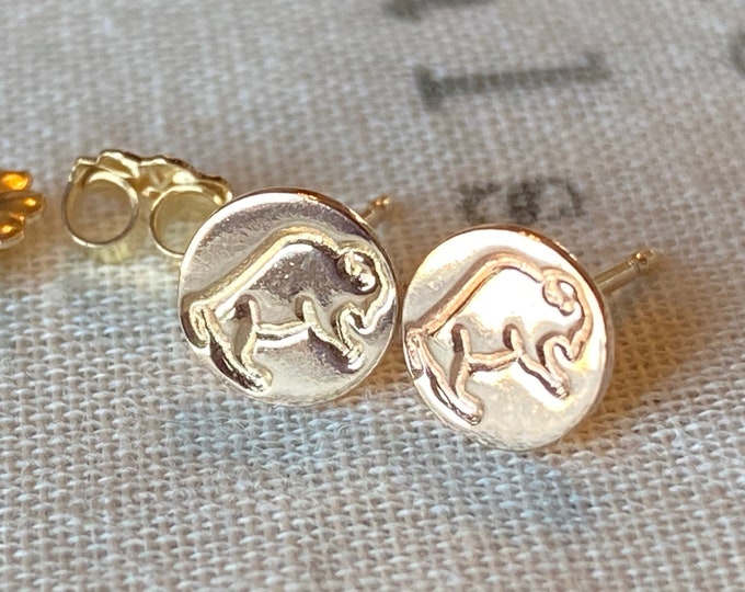 Tiny Buffalo Earrings // Silver or Gold // Stud or Dangles // Nature Lover // Western Jewelry // Animal