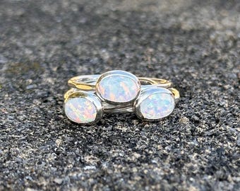 White Kyocera Opal Rings // Opals // Gemstone Stacking Rings // White Opal