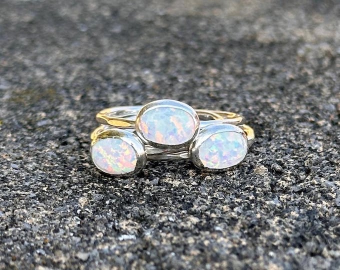 White Kyocera Opal Rings // Opals // Gemstone Stacking Rings // White Opal