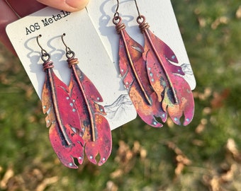 Feather Earrings // Copper Jewelry // Southwest // Feather Jewelry // OOAK