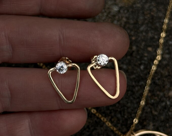 Gold Filled & CZ Triangle Studs