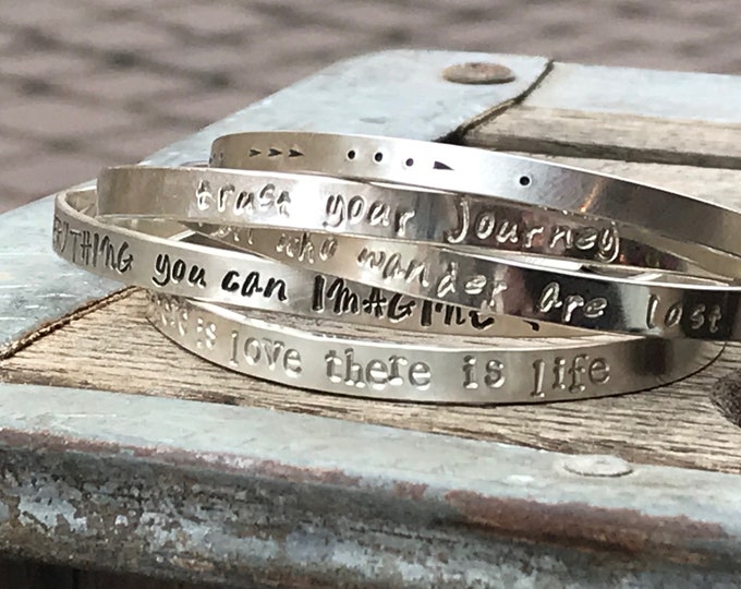 Personalized Cuffs // Quote Bracelets // Silver Cuff Bracelets // Personalize // Custom // Bridesmaids Gifts // Inspirational Jewelry