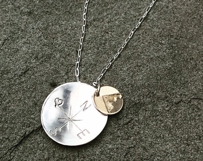 Compass Necklace // Mountain Jewelry // Personalize // Unisex Jewelry