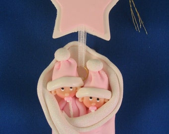 Baby Bunting Twins First Christmas Ornament - Girls