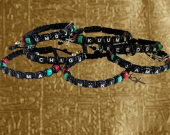 Kwanzaa Black Bead Word Bracelet Drawstring 7 Principles PanAfrican