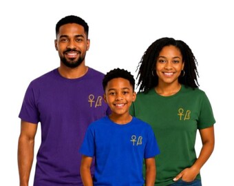 Gold Ankh & Ma'at Embroidered T-Shirt Egyptian Symbol Shirt Youth and Adult