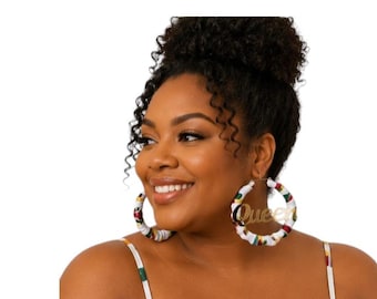 Ankara Fabric Bamboo Hoop Earrings - Royalty