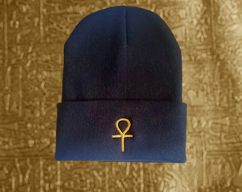 Khemetic  Winter Solstice Knitted Beanie Cuff Embroidery Hats