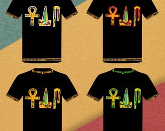 Black Khemetic African Pride Kente - Ankh Udja (Wedja) Seneb (Snb) Embroidery Egyptian Graphic Unisex Shirt MD2021