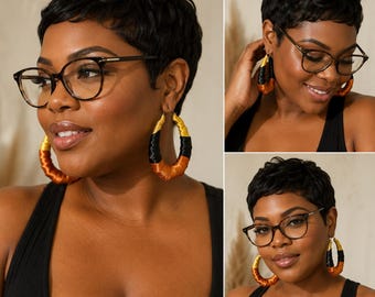 Gradient-Tone Wrapped Thread Hoop Earrings - Geometric Statement Earrings