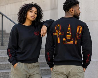 Ankh Udja Seneb (Black Red) Sacred Egyptian Symbols Sweatshirt Embroidery Graphic_ Adult