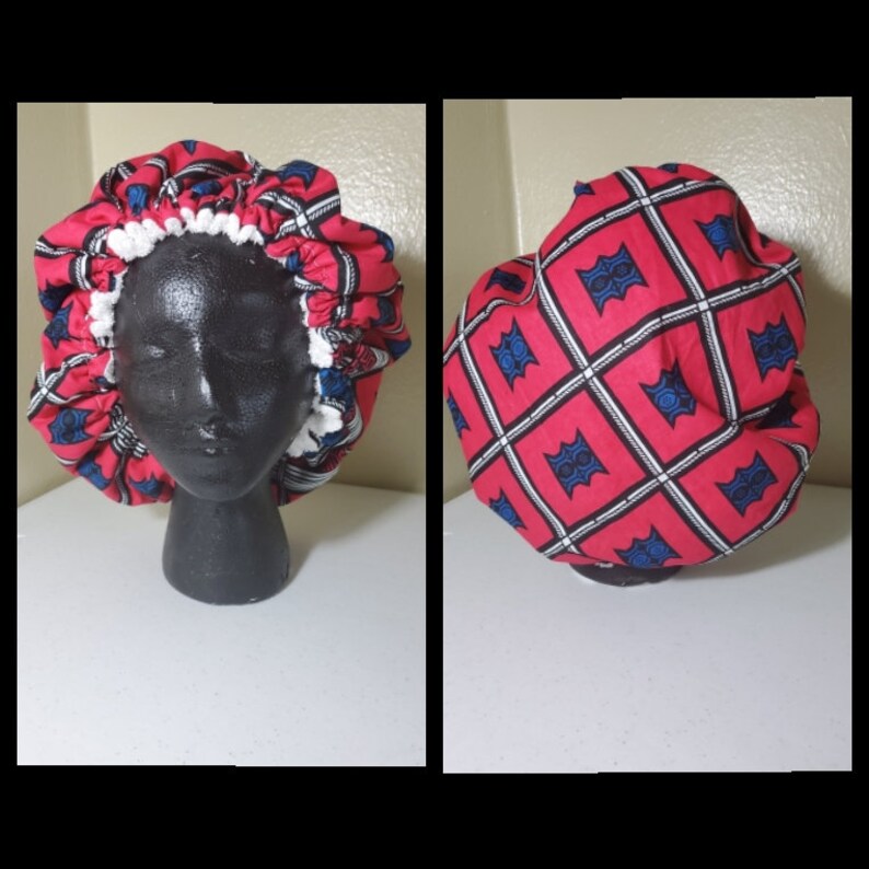 Adult African Fabric Towel Bonnet Adjustable and Durable for your shower, bath or beach Pink & Blue