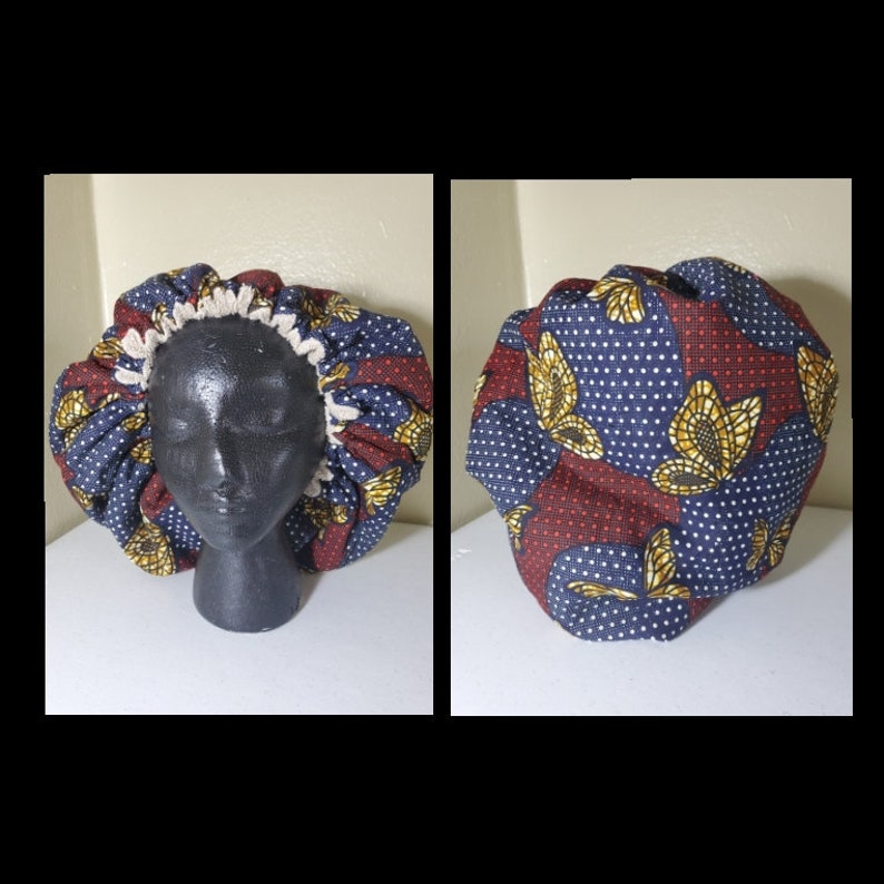 Adult African Fabric Towel Bonnet Adjustable and Durable for your shower, bath or beach Butterfly