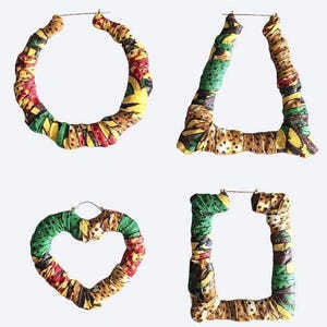Set of 4 Fabric Pattern Bamboo Earring Hoops