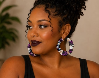 Ankara Fabric Earrings - African Print Hoop - Statement