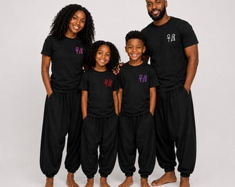 Ankh & Ma'at Embroidered Black T-Shirt Egyptian Symbol Shirt Youth and Adult