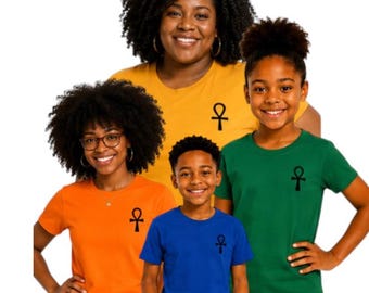 Black Ankh Embroidered T-Shirt Egyptian Symbol Shirt Youth & Adult