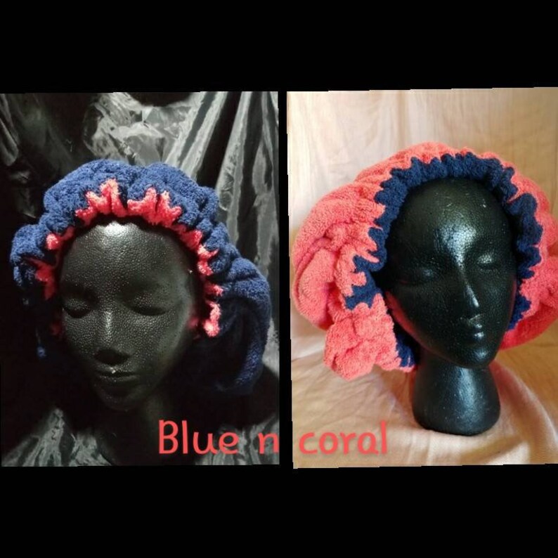 Adults 100% Cotton Towel Bonnet Natural Curlers, Locs, and Braids Reversible image 8