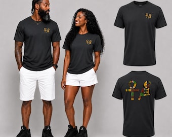 Ankh & Ma'at Embroidered Black T-Shirt Egyptian Symbol Kente 3_Adult