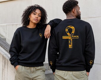 Mystical Ankh (Black Gold) Sweatshirt – Ancient Egyptian Embroidery Symbol of Life_ Adult