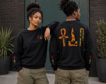 Juneteenth (Black & Red Gold Green) Prosperity Embroidery Sweatshirt Adult Kente 1