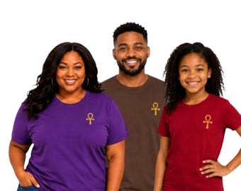 Gold Ankh Embroidered T-Shirt Egyptian Symbol Shirt Youth & Adult