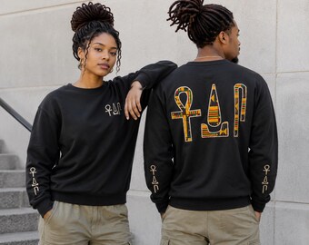Ankh Udja Seneb (Black White) Hieroglyphic Occult Minimal Graphic Embroidery Clothing_ Adult