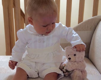 Boys Christening Gown, romper suit, Wedding pageboy outfit, Baptism baby boy, Heirloom, Baby Wedding Suit, Taufkleid, Bapteme, Hand made UK