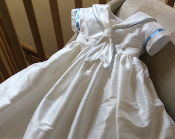 Boys Christening gown, convertible baptism gown, Sailor romper suit, sailor hat, Taufkleid, Traditional long christening gown, Bapteme