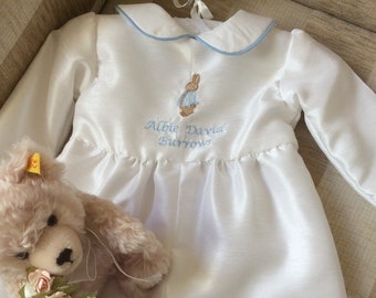 Peter Rabbit christening romper suit, Baby boys gown, Boy baptism suit, Christening dress, Taufkleid, Personalised baby clothes, Handmade UK