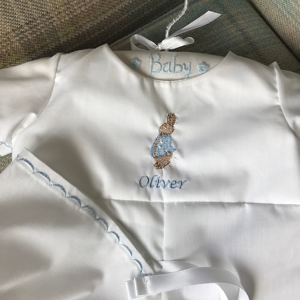 Peter Rabbit Boys Christening romper suit / baptism bonnet / Peter Rabbit 1st Birthday / Personalised baby clothes / gown / Baby outfit / UK