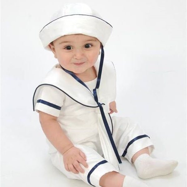 Costume de marin avec chapeau de marin, robe de baptême, tenue de baptême pour garçon, tenue de garçon d'apparat, vêtements de baptême pour les premières bénédictions