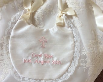 Christening Bib, Baptism bib, Personalised baby bib, Christening Gift, Lace bib, Girls bib, boys bib, Baby shower gift, First Blessings UK