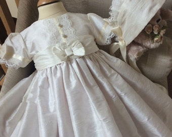 Lace Christening Gown: Heirloom Baptism Dress with Bonnet
