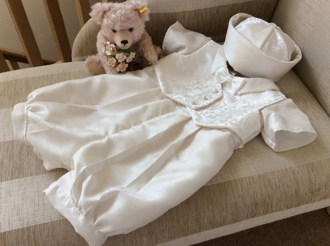 Boys Christening Romper Suit With Hat, Baby Baptism Outfit, Baby