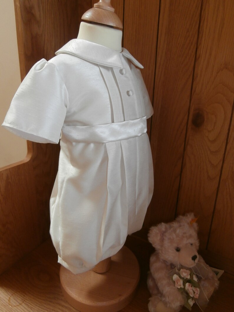 Baby boys christening Baptism Wedding Outfit Suit Romper suit Christening gown dedication Handmade to order Ivory White image 4