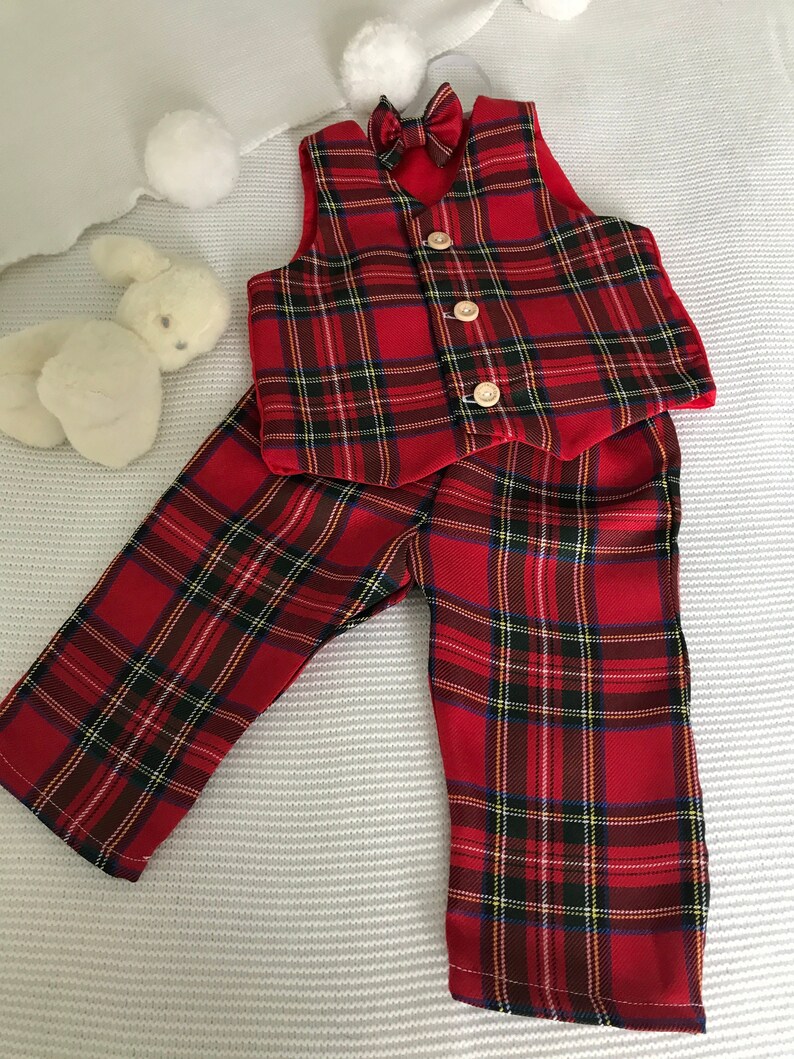 Baby Boy Outfit First Birthday Clothes Baby Red Tartan Etsy