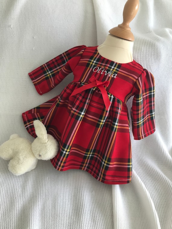 Baby Girls Tartan Dress Personalised Baby Dress With Name Handmade Dress in Red Royal Stewart Tartan Winter Dress First Birthday Outfit Etsy UK