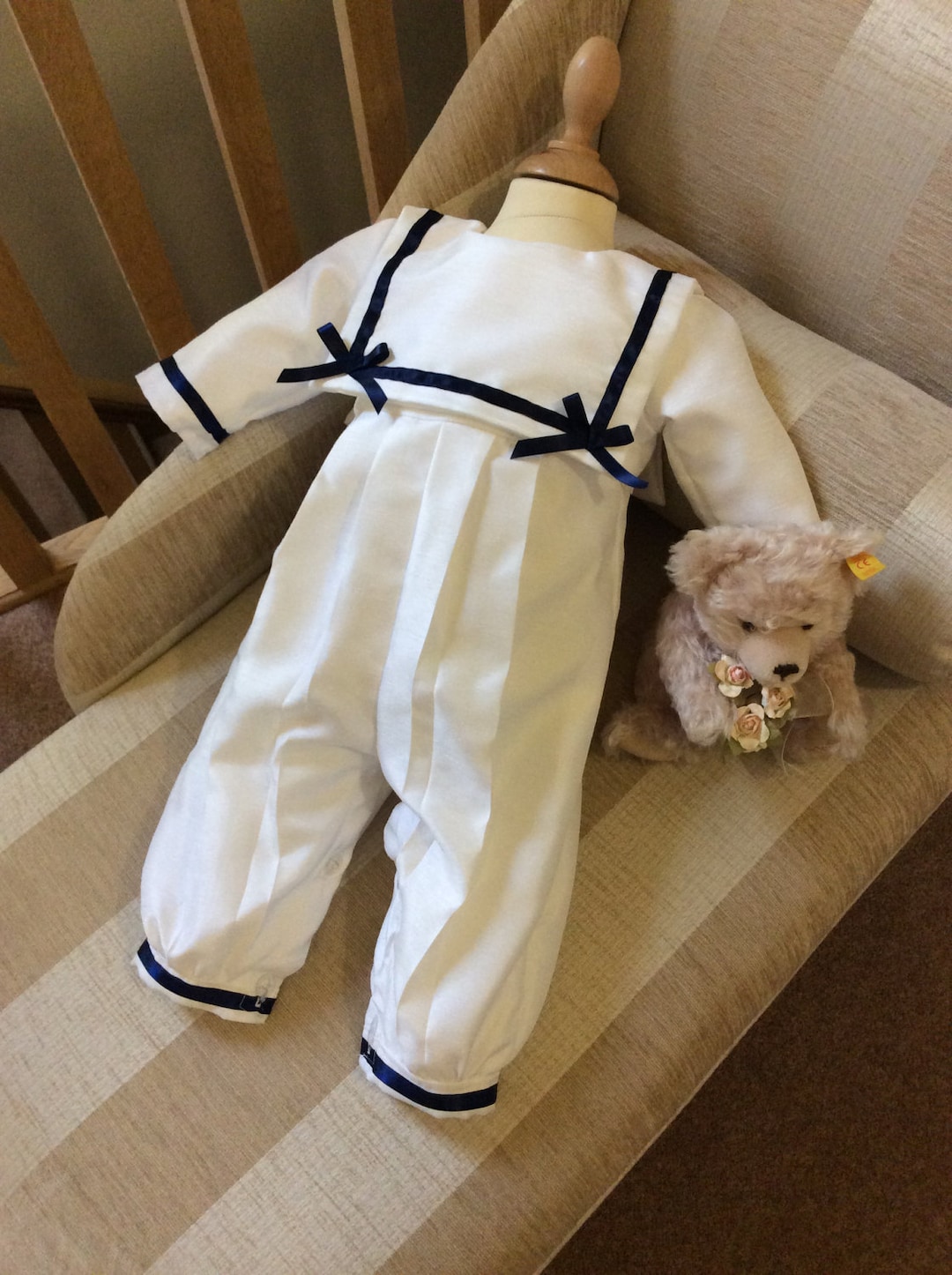 Baby Boys Sailor Suit Romper Christening Gown Sailor Hat Etsy